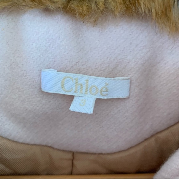 Chloé Virgin Wool Baby Pink Faux Fur Hooded Coat Girls Insulated Gold Chloe Cute - Picture 5 of 15